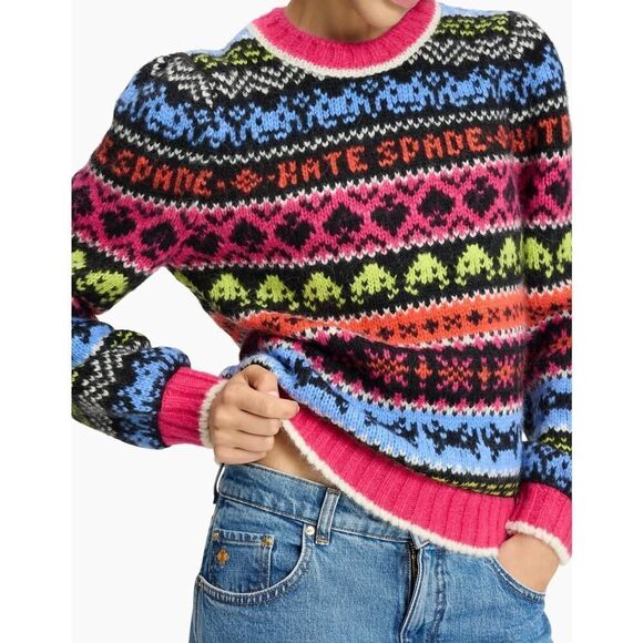 Kate Spade x Space Invaders Alpaca Blend Fair Isle Knit Sweater Size Small New - Picture 1 of 8